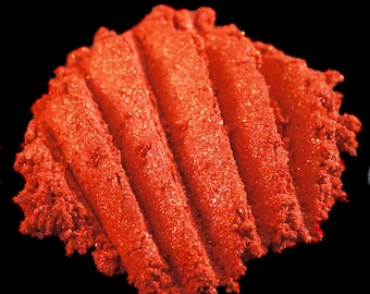 Hot Coral Red Eye Shadow "Bromeliad" – Bright Scarlet-Orange with Magenta Shimmer & Glitter Loose Pigment Mineral Eyeshadow Num. 242 – Vegan