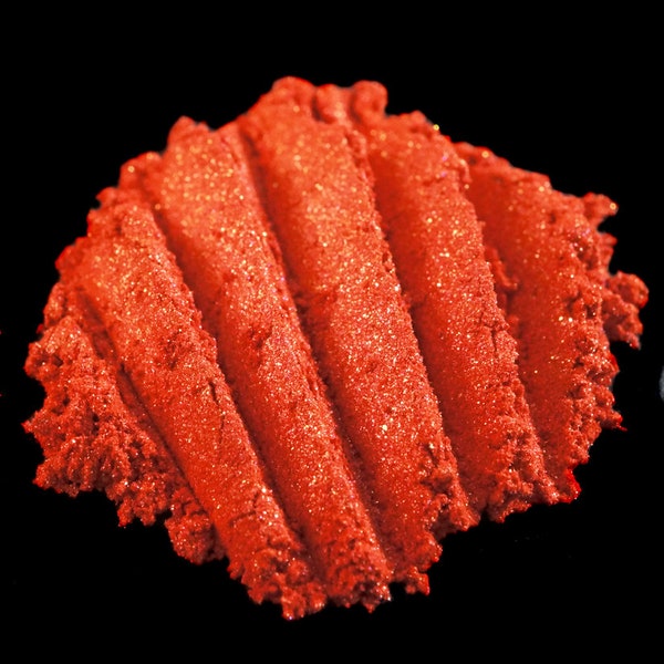 Hot Coral Red Eye Shadow "Bromeliad" – Bright Scarlet-Orange with Magenta Shimmer & Glitter Loose Pigment Mineral Eyeshadow Num. 242 – Vegan