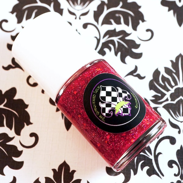 Deep Magenta Nail Polish "Tolumnia" – Fuchsia Jelly with Yellow Glow and Iridescent & Holo Glitters Nail Lacquer Num. NP48 - Vegan 10 Free