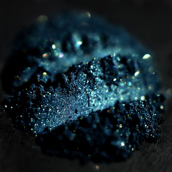 Dark Teal Eye Shadow "Leucrocuta" – Deep Spruce Blue Green with Iridescent Gold Glitter Loose Pigemnt Mineral Eyeshadow Num. 167 - Vegan