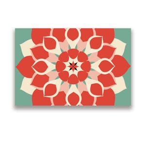 Modern Red Flower Art, Geometric Floral Wall Decor, Bold Nature Gift, Digital Download
