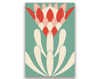 Art floral moderne de Protea, impression botanique minimaliste, cadeau Nature unique, téléchargement numérique