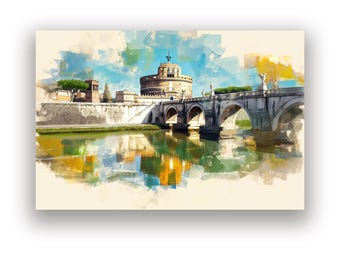 Affiche vibrante de paysage urbain de Rome, architecture italienne aquarelle, art mural esthétique de galerie, cadeau unique de pendaison de crémaillère, téléchargement d'art numérique