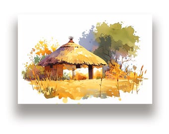Rustic Hut Wall Art, Scenic Nature Landscape Gift, Home Decor Poster, Digital Download