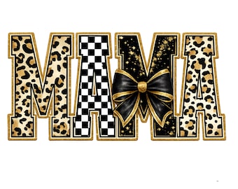 Mama Coquette PNG Design: Leopard, Checkered Bow (Digital Download)