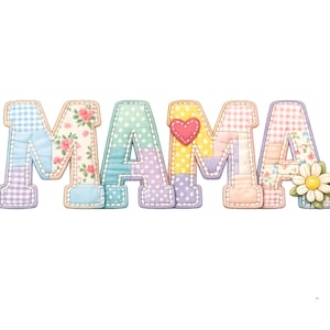 Patchwork Floral Mama PNG, Grandma Core, Design de Camiseta com Bordado Falso (Download Digital)