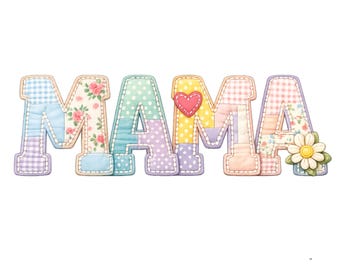 Patchwork Floral Mama PNG, Grandma Core, Faux Embroidered Shirt Design (Digital Download)