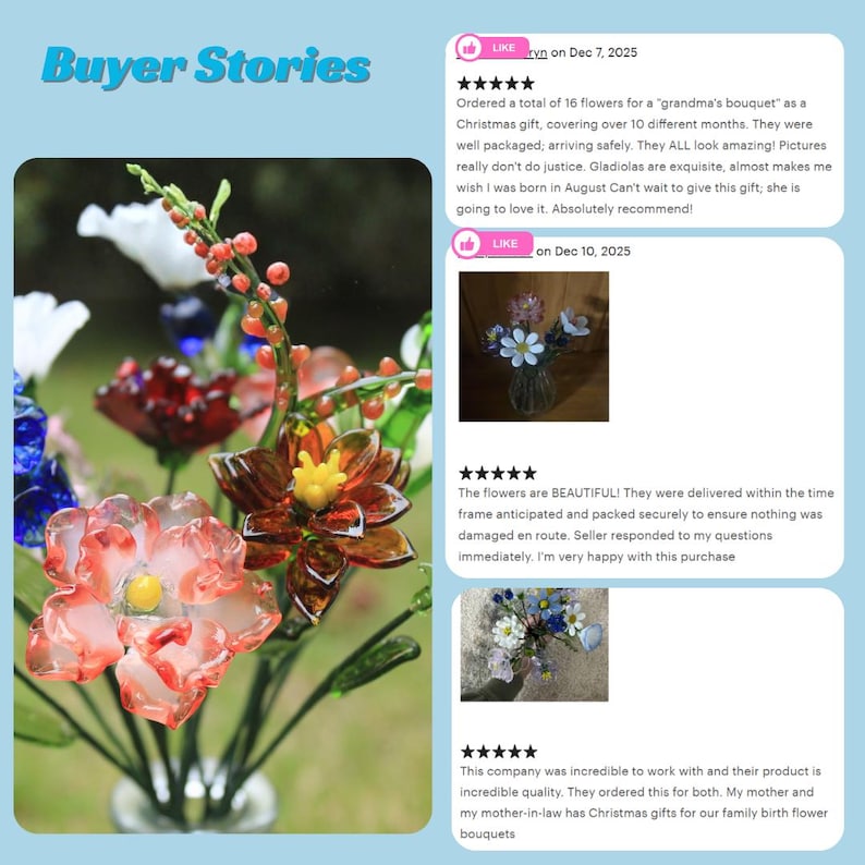 Personalized Birth Month Gift | Glass Flower Bouquet | Valentine's, Wedding, or Mother's Day Present image 13