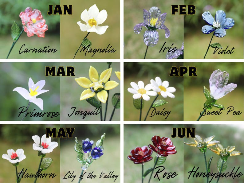Glass Flower Bouquet | Personalized Birth Month Gift | Valentine's, Wedding, or Mother's Day Present image 4