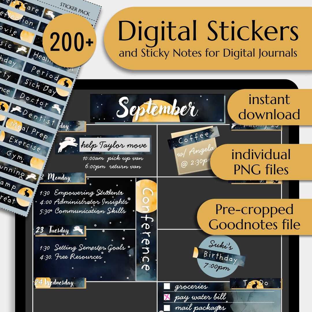 Moon Rabbit Digital Stickers for Digital Planners and Journals | Moon ...