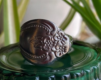 Anillo vintage de acero inoxidable con forma de cuchara y flor de cerezo, años 70. Anillos unisex con estilo.