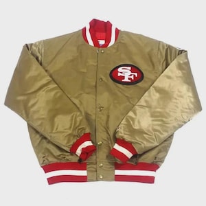 Handmade 49ers Golden Satin Bomber Jacket: Vintage Varsity Style