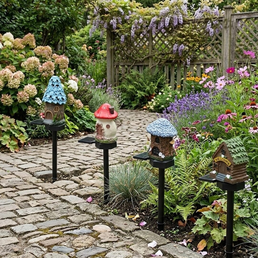 Solar Mushroom House Garden Light, Fairy Cottagecore Pathway Decor (LED ...