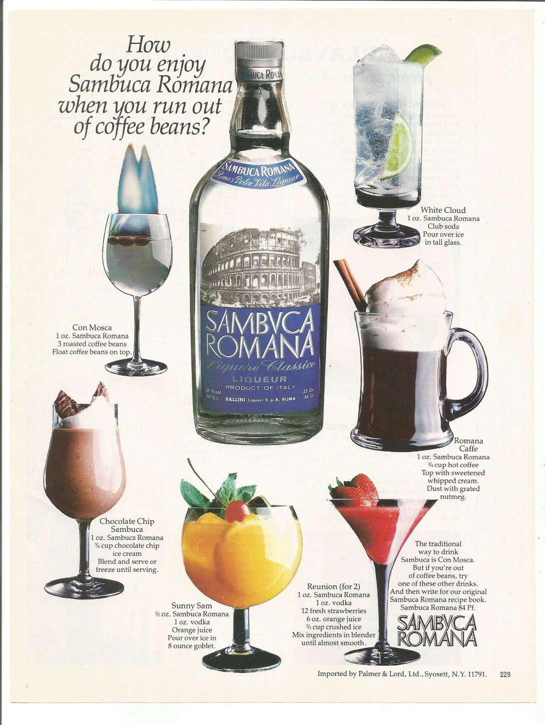 1982 Advertisement Sambuca Romana Liqueur 80s Cocktails Drinks Etsy