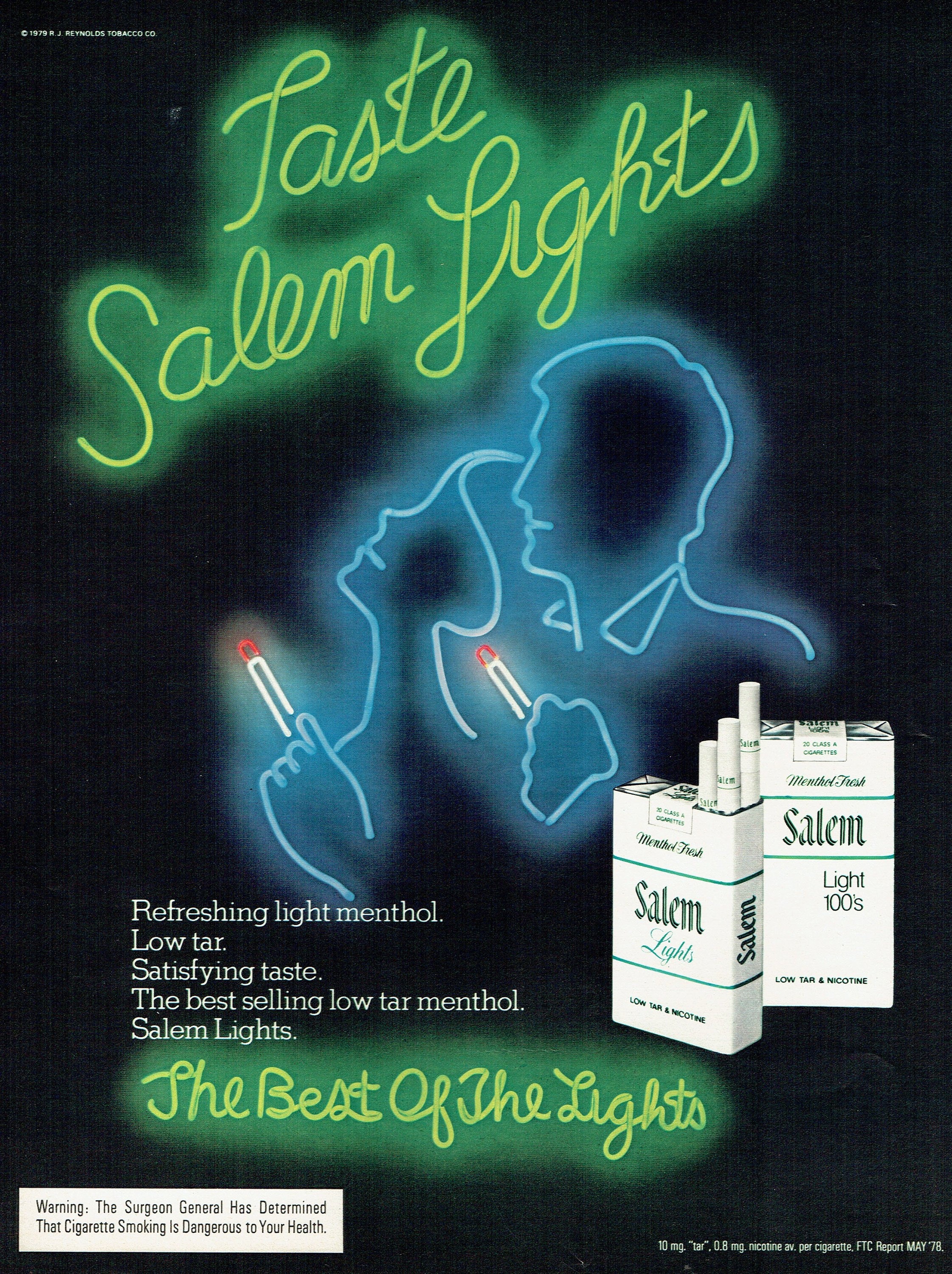 1979 Print Advertisement Salem Lights Cigarettes Neon Sign | Etsy