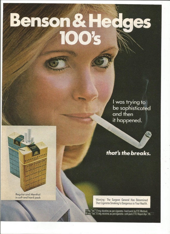 1977 Advertisement Benson and Hedges 100s Broken Cigarette 70s Etsy