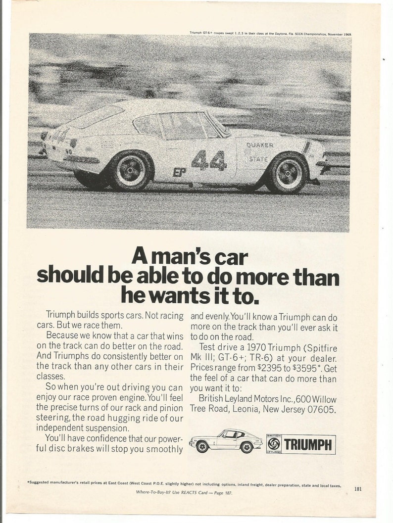 1970 Advertisement Triumph Spitfire A Mans Car Sports 44 Etsy
