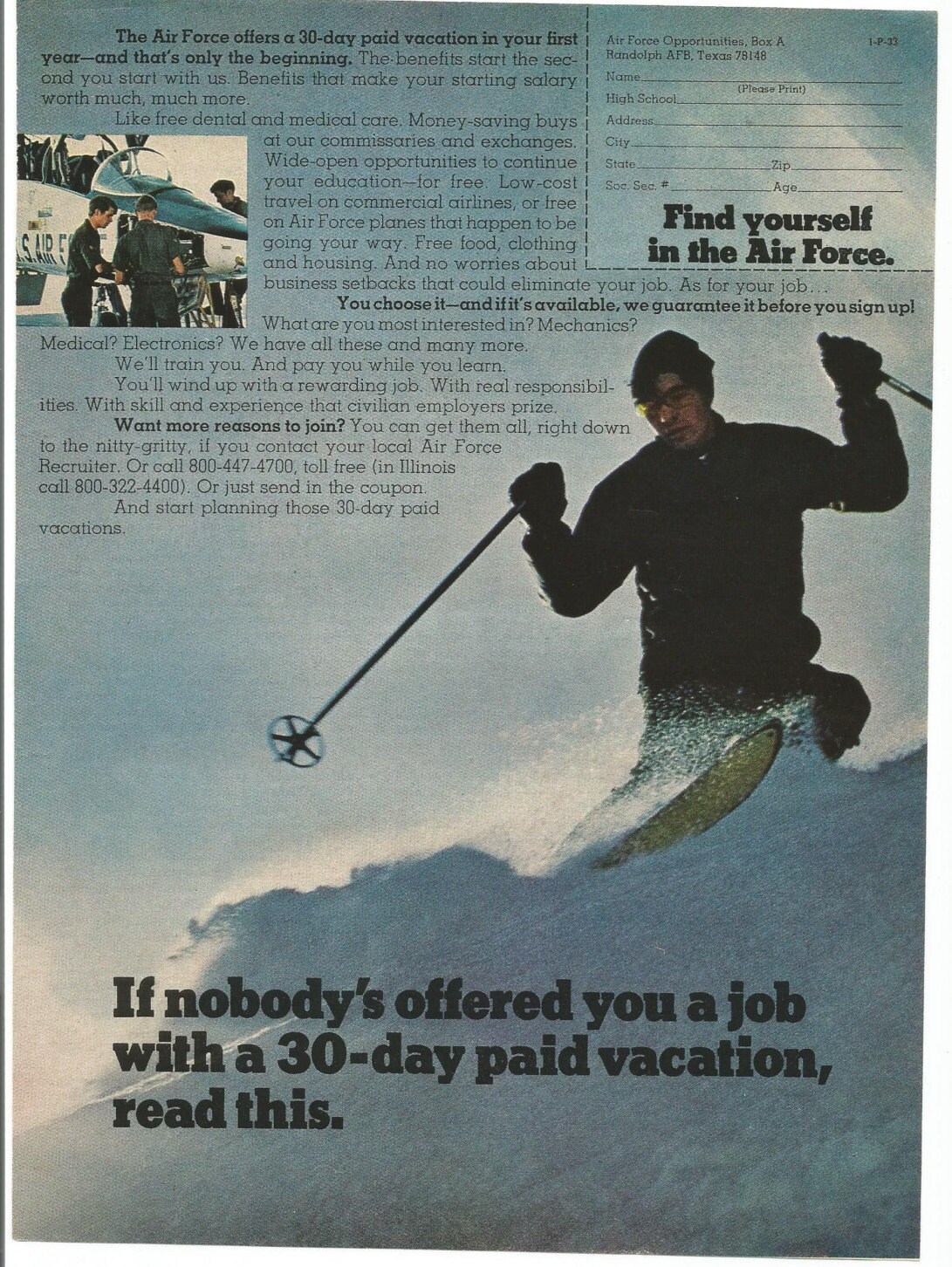 1973 Advertisement US Air Force Recruitment Skiing USAF Find | Etsy