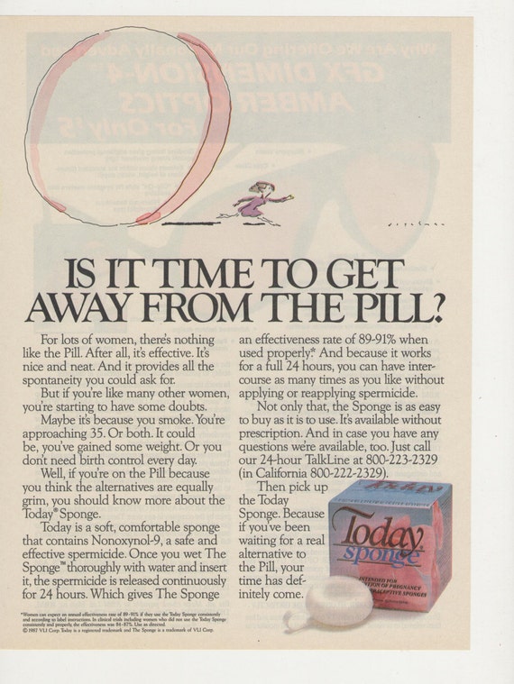 Items similar to 1988 Advertisement Today Sponge Contraceptive 80s