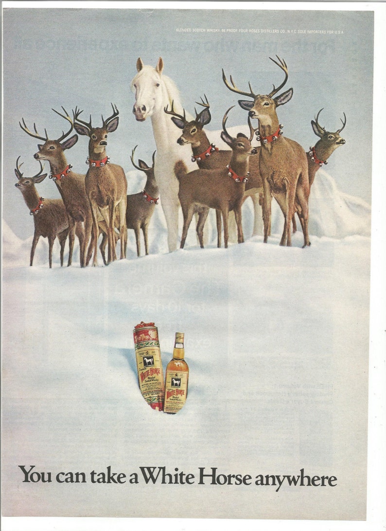 ELEPHANT 1976 WHITE HORSE Scotch DONKEY REPUBLICAN DEMOCRAT VINTAGE AD