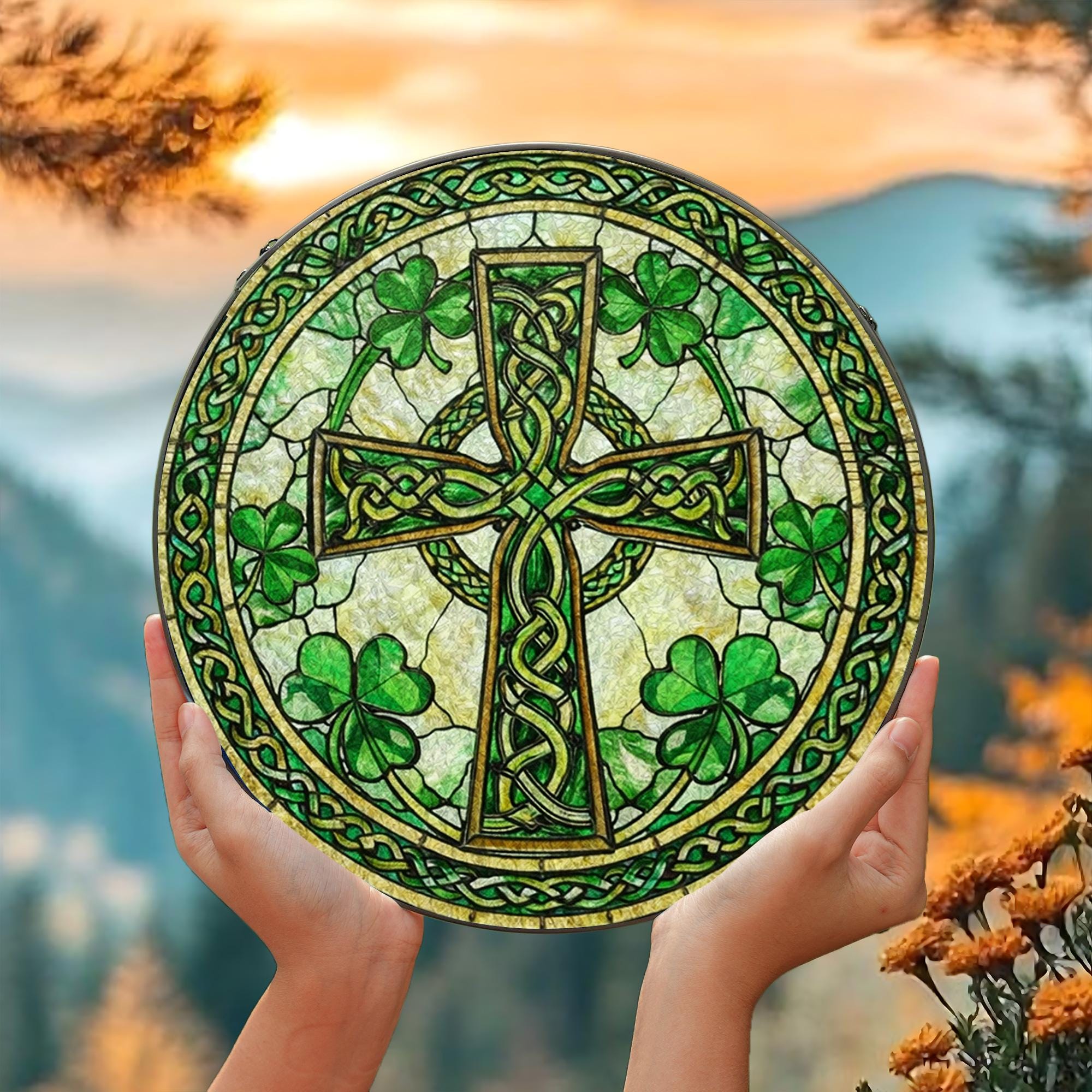 Irish Window Topper Irish Celtic Cross Stained Glass Suncatcher, Irish Ireland Ornament, St ...