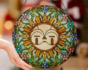 Vintage Esquie Glass Suncatcher, Clair Obscur Expedition 33 Inspired Sun Ornament, Fantasy Window Hanging, Stained Glass Style Gamer Gift