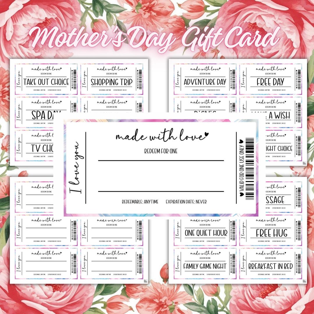 Mother's Day Gift Voucher Printable, Mom Coupon Book, Mothers Day Gift ...