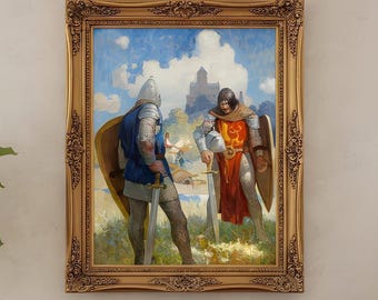 Vertical Posters, Stoic Knights Battling, Matte Poster Print, Wall Art Decor, Medieval Artwork, Home Office Decor, Dark Acadamia