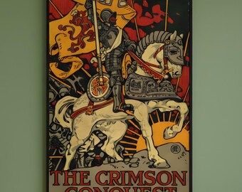 Art Nouveau Knight Poster, Medieval Decor Art Print, Boho Tapestry Wall Hanging, Vintage Fantasy Artwork, Home Office Dorm