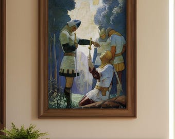 Heroic Knight 1924 N.C. Wyeth Print, Medieval Wall Art, Matte Vertical Home Decor, Warrior Artwork, Dorm Room Gift, Knight Decor