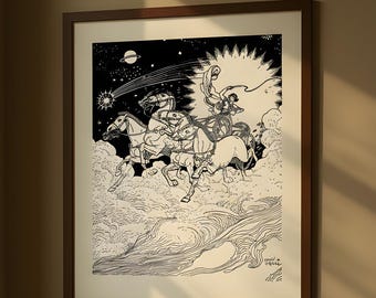 Phaethon Chariot Poster, Astrology Art Print, Mythology Decor, Ancient Greek Poster, Sun Chariot Artwork, Celestial Wall