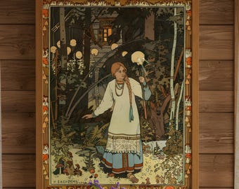 Baba Yaga Slavic Farytale Art Print, Dark Academia Poster, Vertical Wall Art, Art Nouveau Print, Gothic Room Decor, Literary Poster