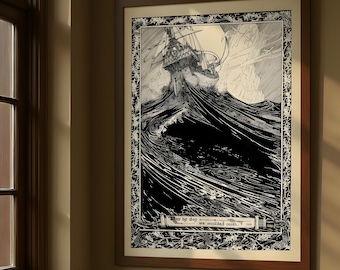 Vintage Sailing Ship Art Print, Nautical Coastal Decor