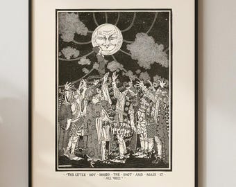 Art Nouveau Moon Folklore Poster, Matte Vertical Posters, Home Decor Wall Art, Boho Chic Room Decor, Lunar Phase Wall Hanging, Celestial Art