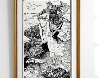 Fairy Princess on Boat, Matte Wall Art Print, Home Decor Gift, Nursery Room Poster, Fantasy Art Print