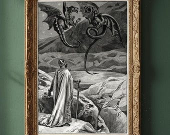 A King With His Dragons Art Poster, Fantasy Artwork Wall Decor, Mythical Creature Home Art, Dungeons and Dragons Print, Game of Thrones Fan