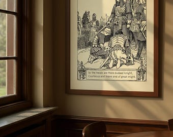 Fantasy Knight Art Print: Medieval Castle Illustration, Dark Academia Decor