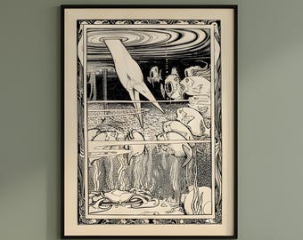 Art Nouveau Crane, 1897 W. Heath Robinson Illustration Print, Whimsical Wall Art, Matte Print, Home Decor, Animal Art Print, Nature Poster