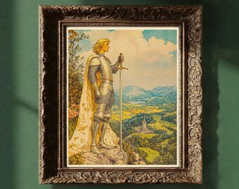 Knight Hero Medieval Kingdom Poster, Fantasy Adventure Wall Art