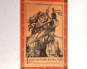 Fantasy Knight Poster, Medieval Wall Art, Mythical Illustration Print, Castle Decor, Dorm Room Art