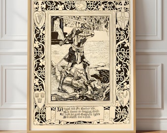 Knight Duel Art Print: Medieval Castle Illustration, Dark Academia Decor