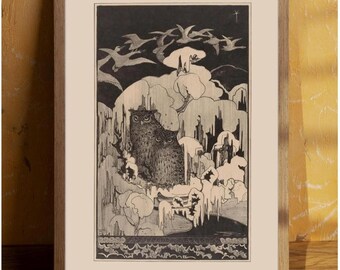 Jugendstil Eule Poster - Ausdrucksstarke Lithographie von 1894 für Naturliebhaber