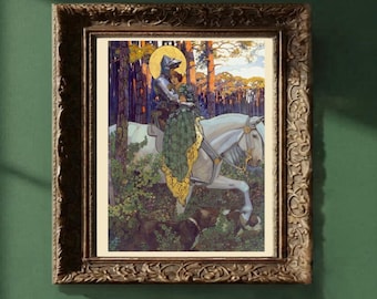 Knight and Maiden Painting, Matte Wall Art Decor, Home Office Decor, Fantasy Poster Print, Medieval Artwork, Unique