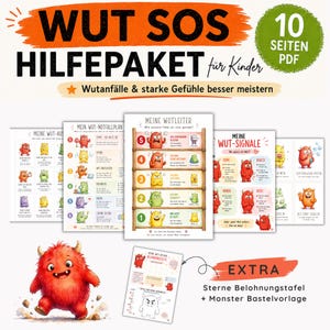 May include: A digital educational resource titled WUT SOS HILFEPAKET featuring illustrated monster characters. The set includes multiple printable pages with charts, a ladder scale, and activity sheets for managing emotions, plus a reward chart.