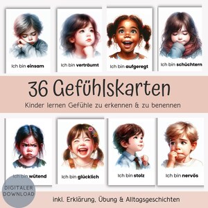 Carte delle emozioni per bambini – 36 carte didattiche per riconoscere e nominare emozioni e sentimenti | Montessori + Carte educative sulle emozioni | PDF in tedesco