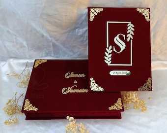 Personalized Nikah Nama Booklet Set | Velvet Islamic Wedding Certificate, Luxury Muslim Gift