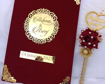 Elegant Velvet Nikkah Booklet Set – Personalized Islamic Wedding Gift