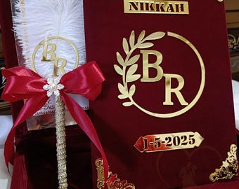 Personalized Velvet Nikkah Booklet with Box: Islamic Wedding Keepsake