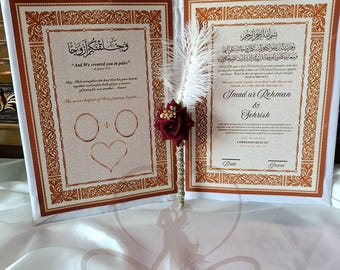 Personalized Velvet Nikkah Certificate Folder with Box - Islamic Wedding Keepsake