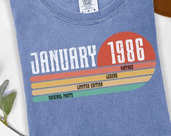Custom 40th Birthday Shirt, Mens 40th Birthday T-Shirt, Established 1986 Retro Strip, Turning 40 Tee, Personalized Year & Month